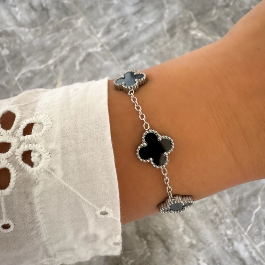 Bracelet Trèfle Maelya noir argenté