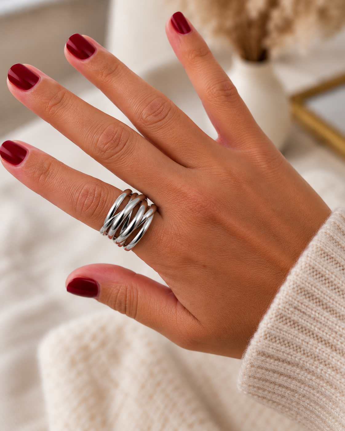 Bague argentée anneaux