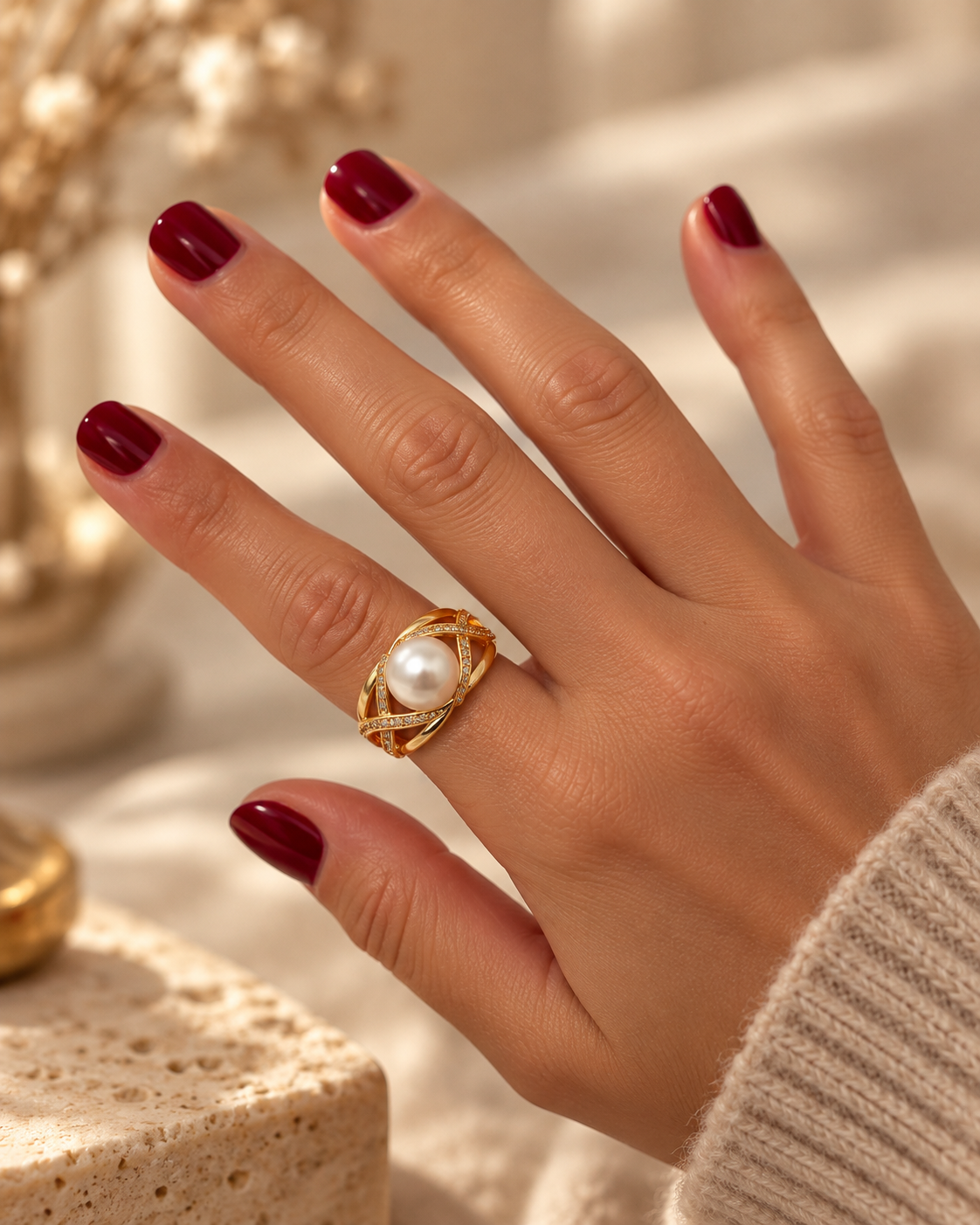 Bague perle dorée
