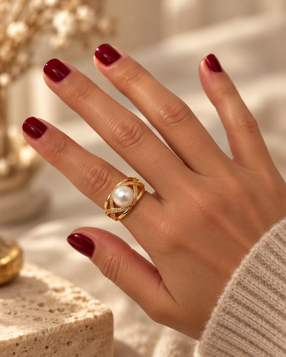 Bague perle dorée