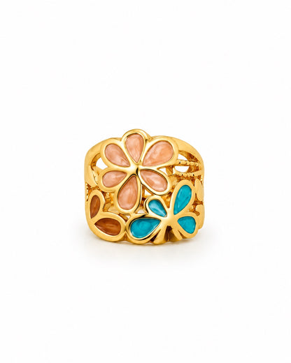Bague florale dorée