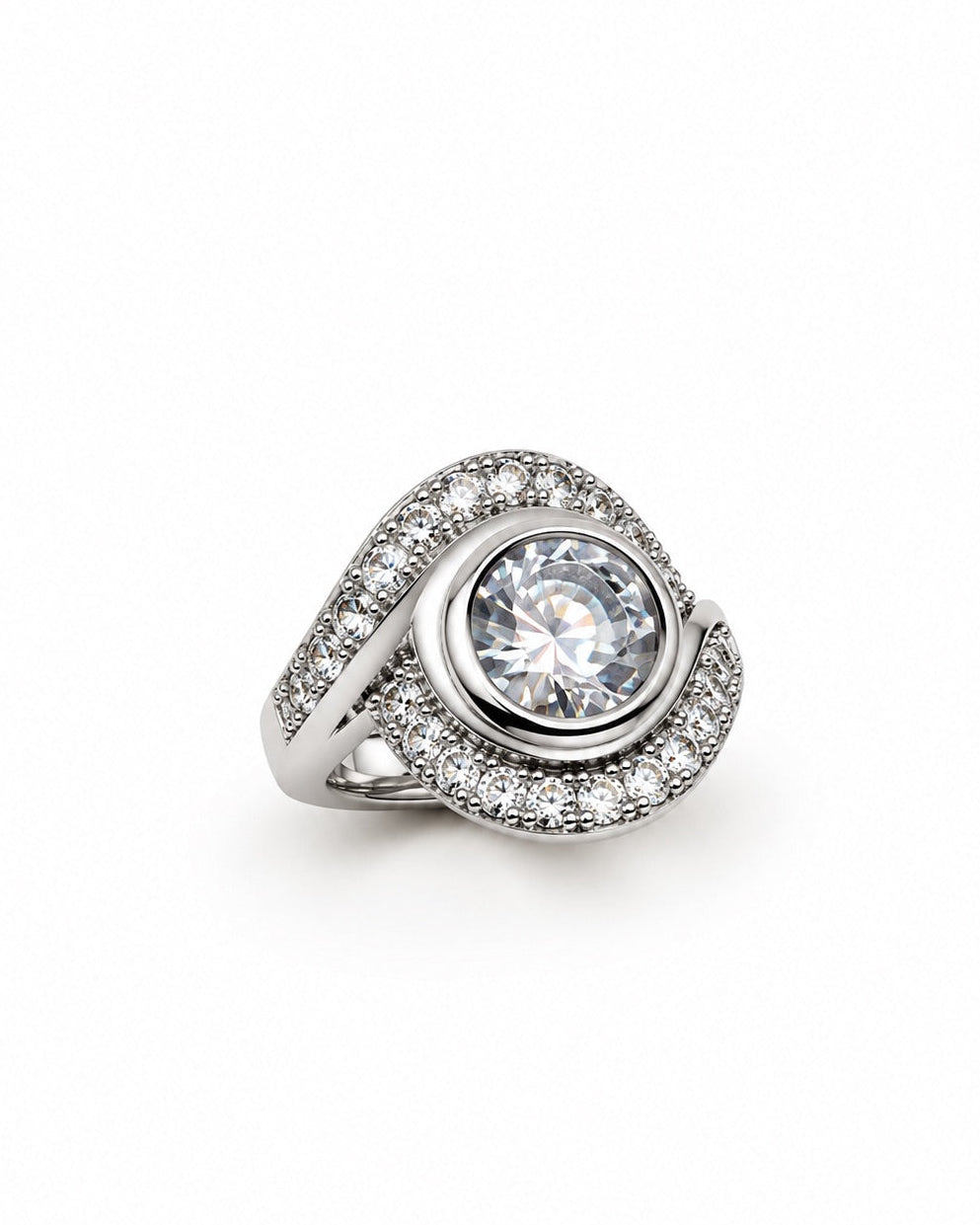 Bague tourbillon argentée zirconiums