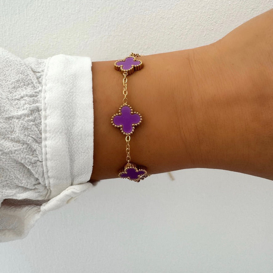 Bracelet Trèfle Maelya violet doré