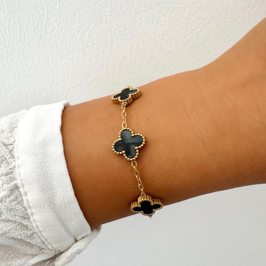 Bracelet Trèfle Maelya noir doré