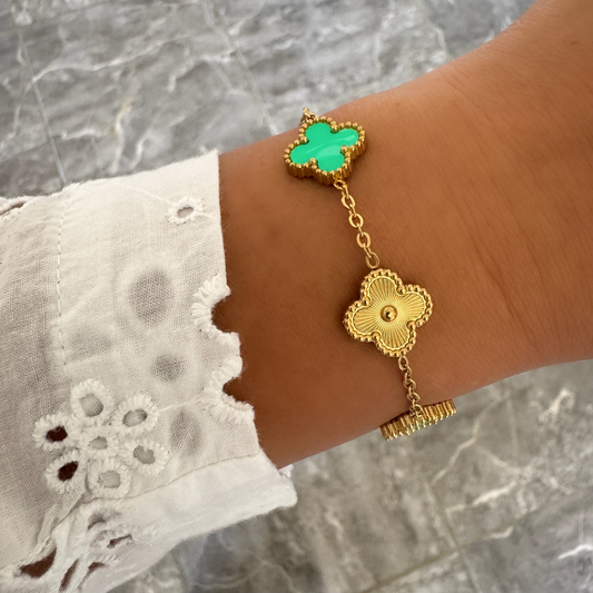 Bracelet Trèfle Maelya / Corelle menthe à l'eau doré