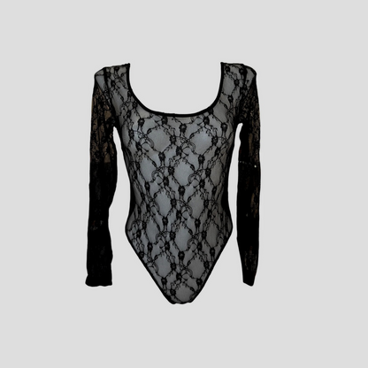 Body dentelle noire transparent – manches longues