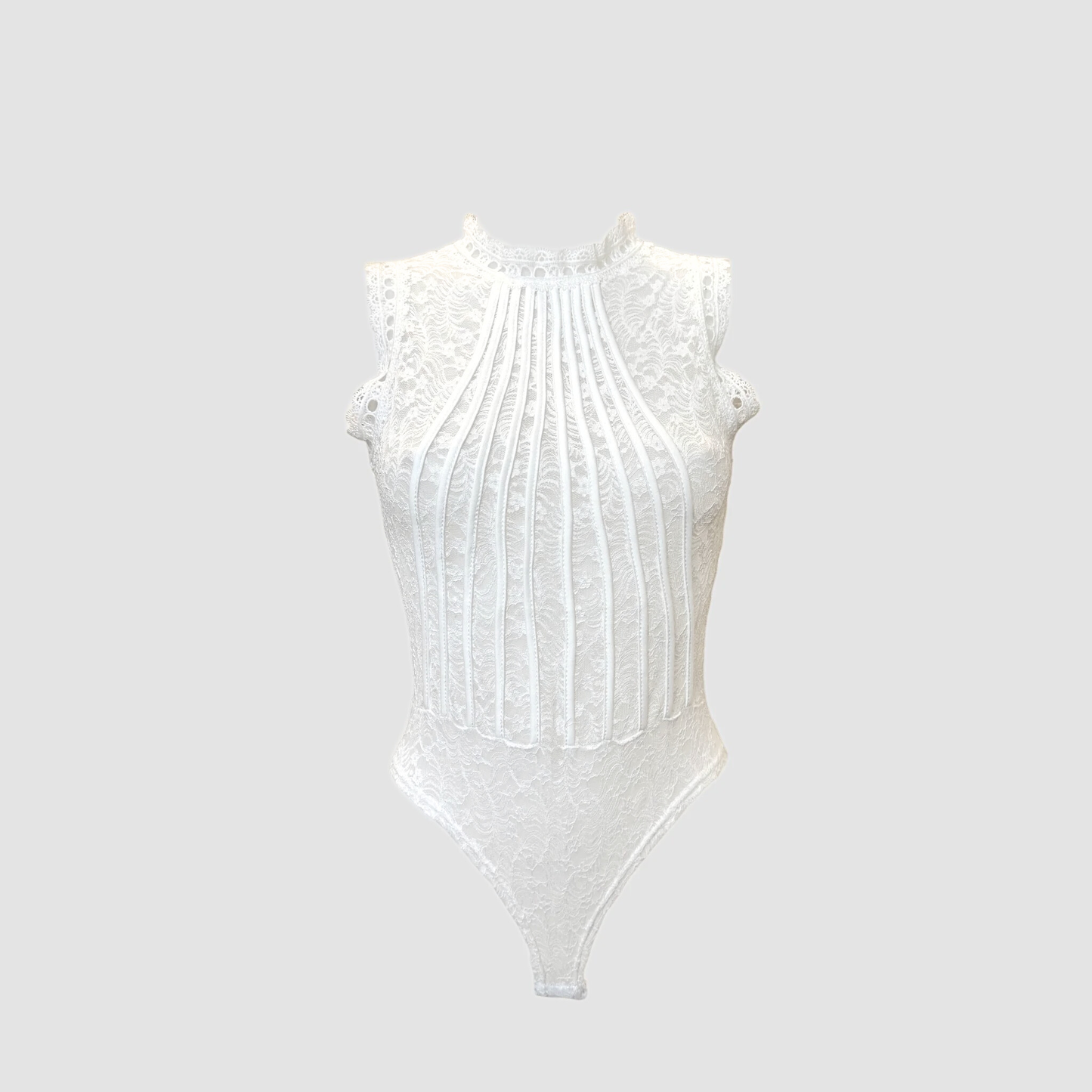 Body dentelle col montant – sans manches (noir ou blanc)