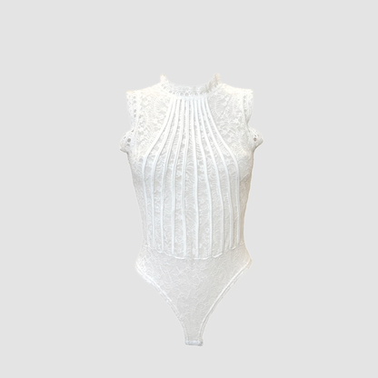 Body dentelle col montant – sans manches (noir ou blanc)