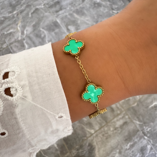 Bracelet Trèfle Maelya menthe à l'eau doré