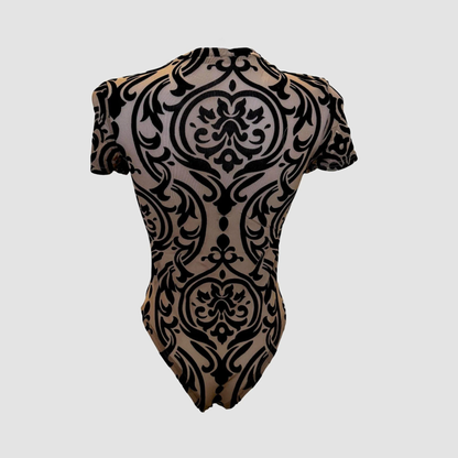 Body mesh noir motif velours – sans manches (noir ou beige)