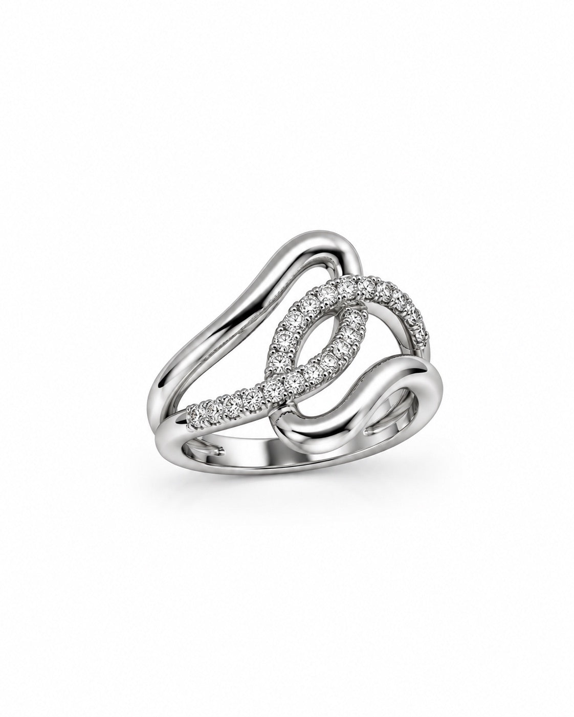 Bague argenté entrelacée zirconiums