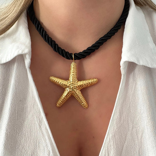 Collier Etoile de mer corde noir