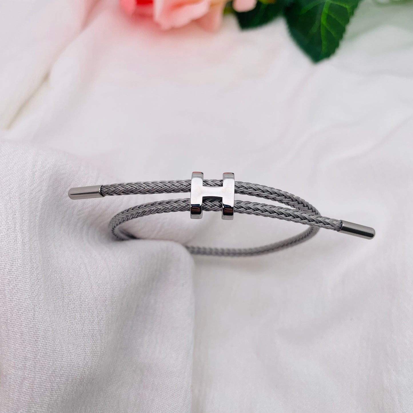 Bracelet Cordon lettre H argenté
