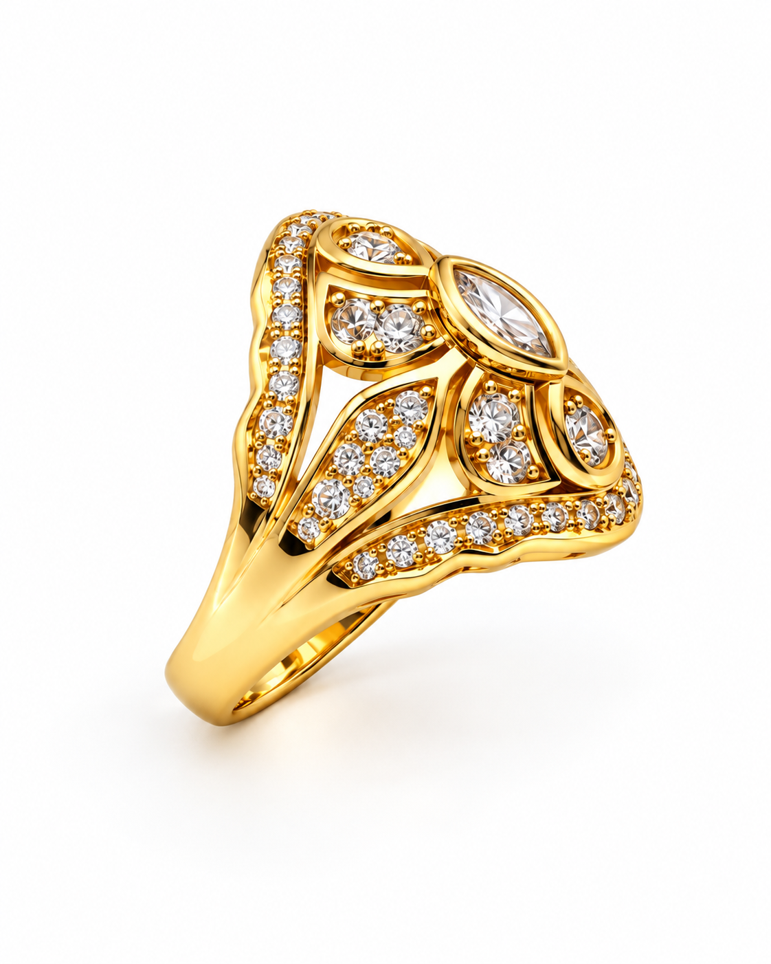 Bague dorée fleur zirconiums