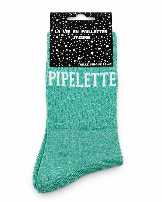 Chaussettes à Paillettes Message " Pipelette"