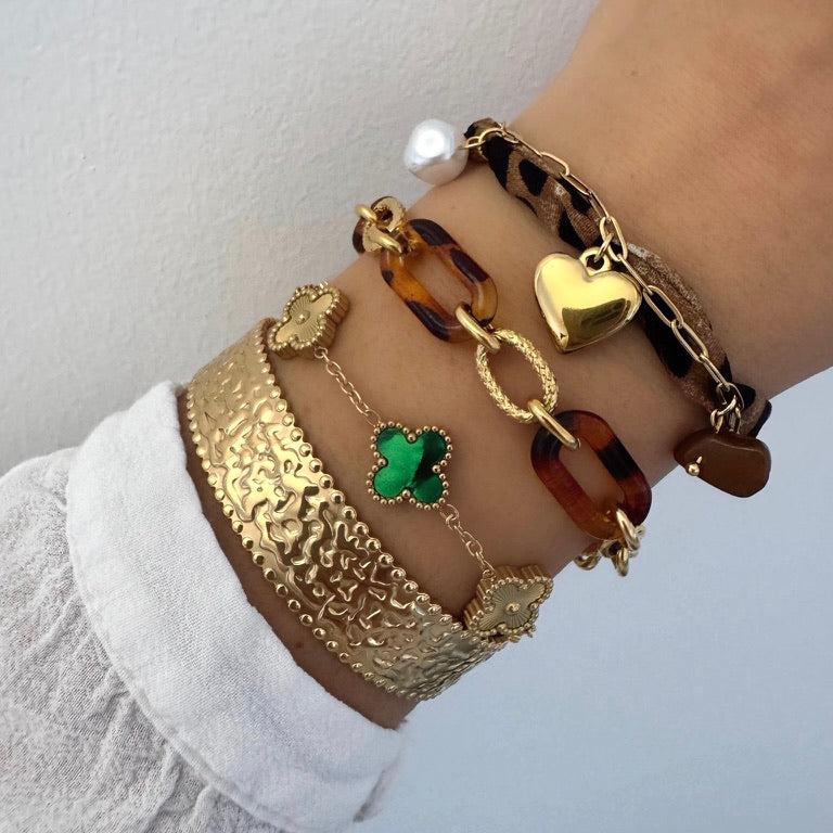Bracelet Trèfle Maelya / Corelle vert doré