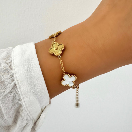Bracelet Trèfle Maelya / Corelle blanc doré