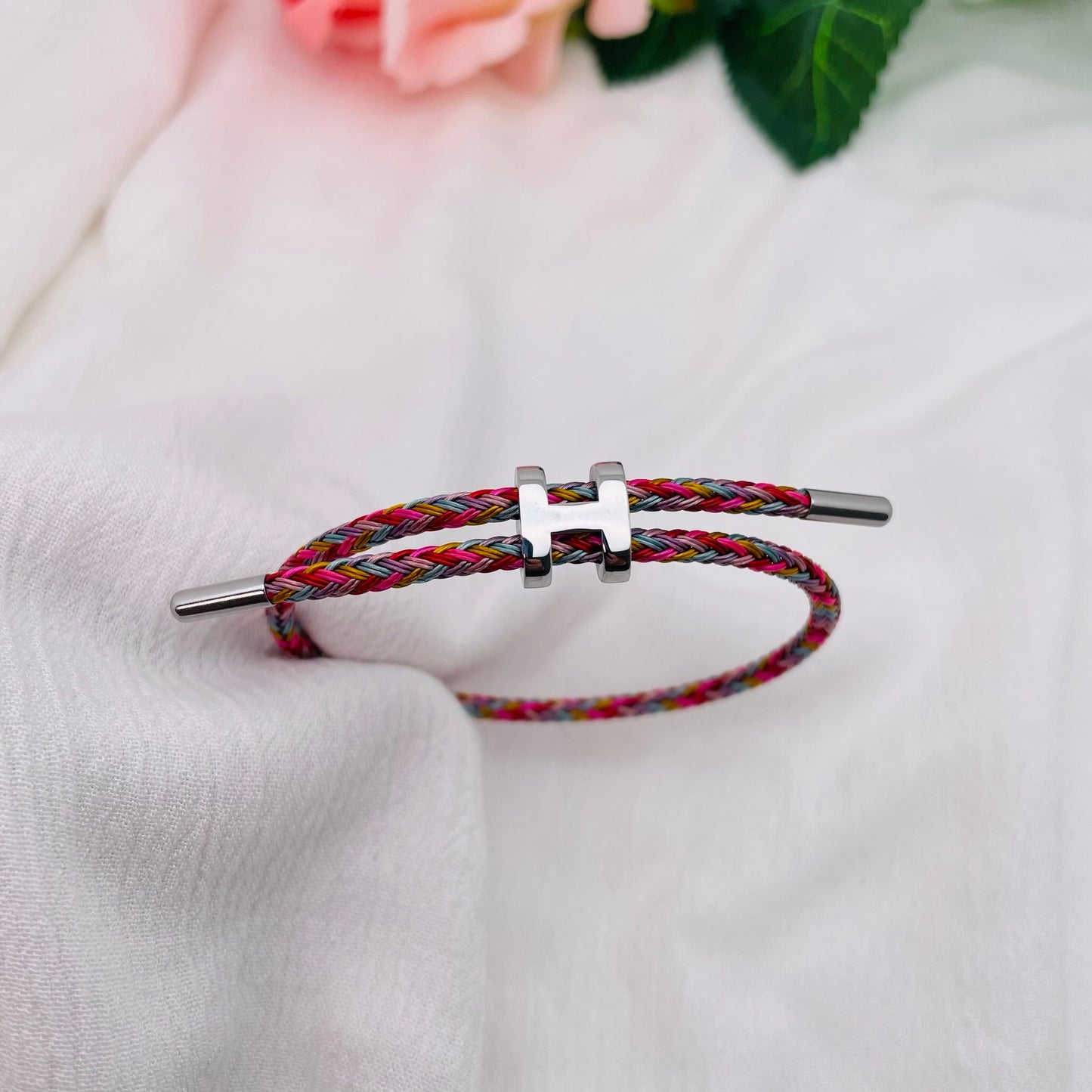 Bracelet Cordon lettre H argenté