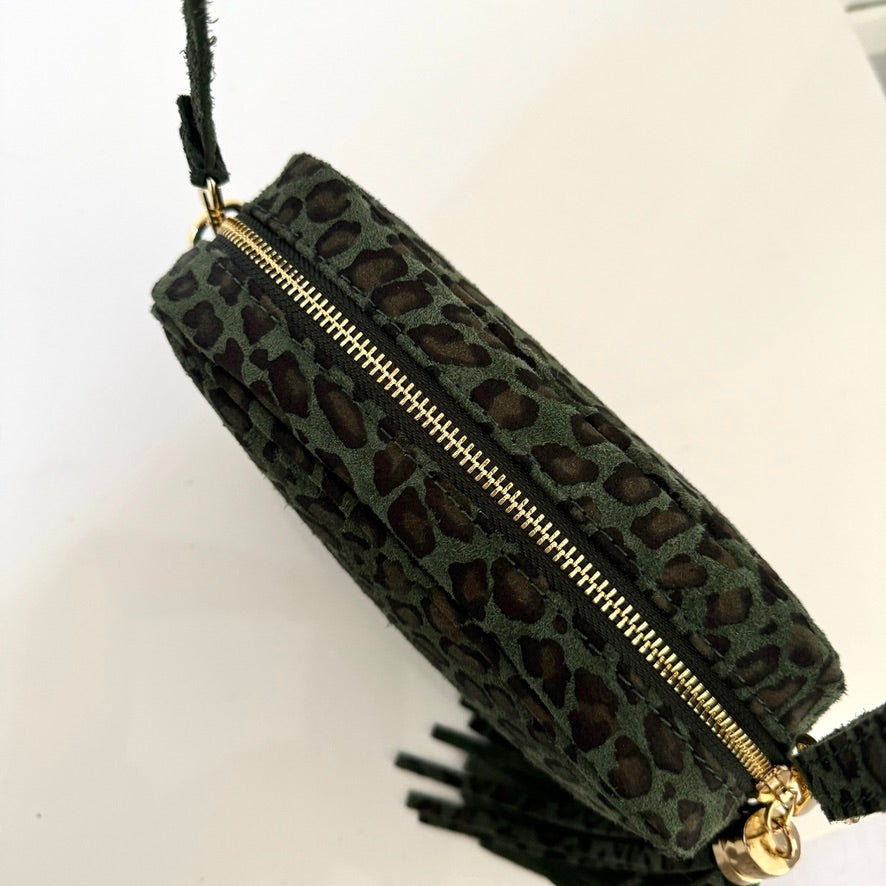 Sac Léo en cuir nubuck vert