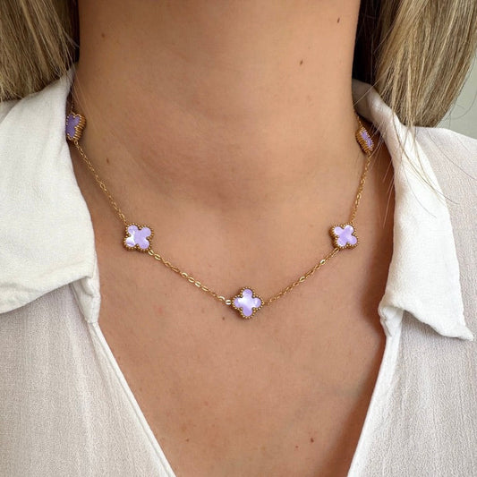 Collier Trèfle Maelya mauve