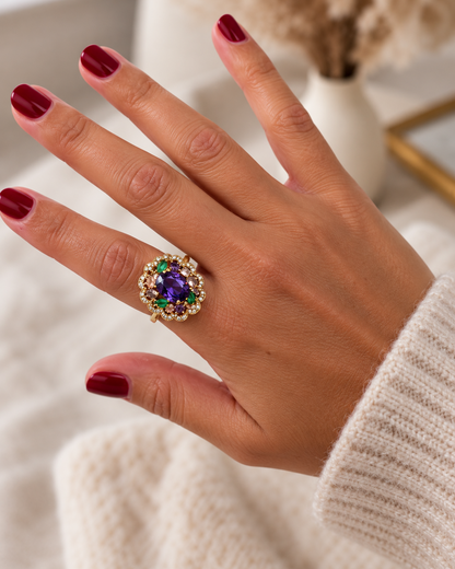 Bague dorée fleur zirconiums