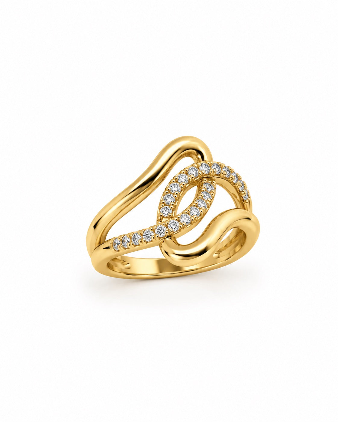 Bague dorée entrelacée zirconiums