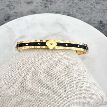 Bracelet jonc Flora noir