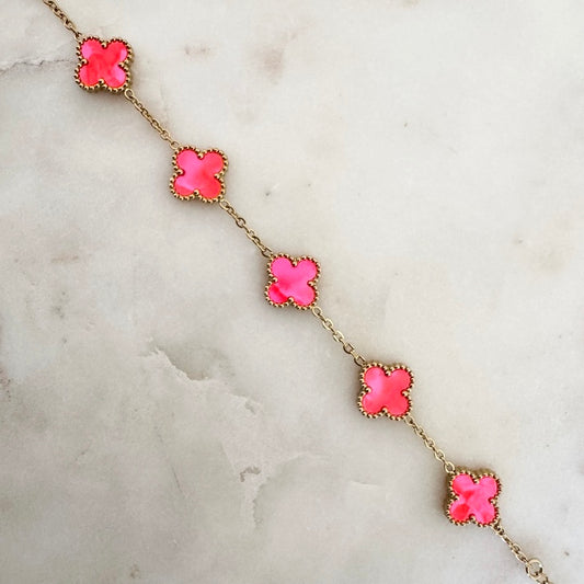 Bracelet Trèfle Maelya magenta doré