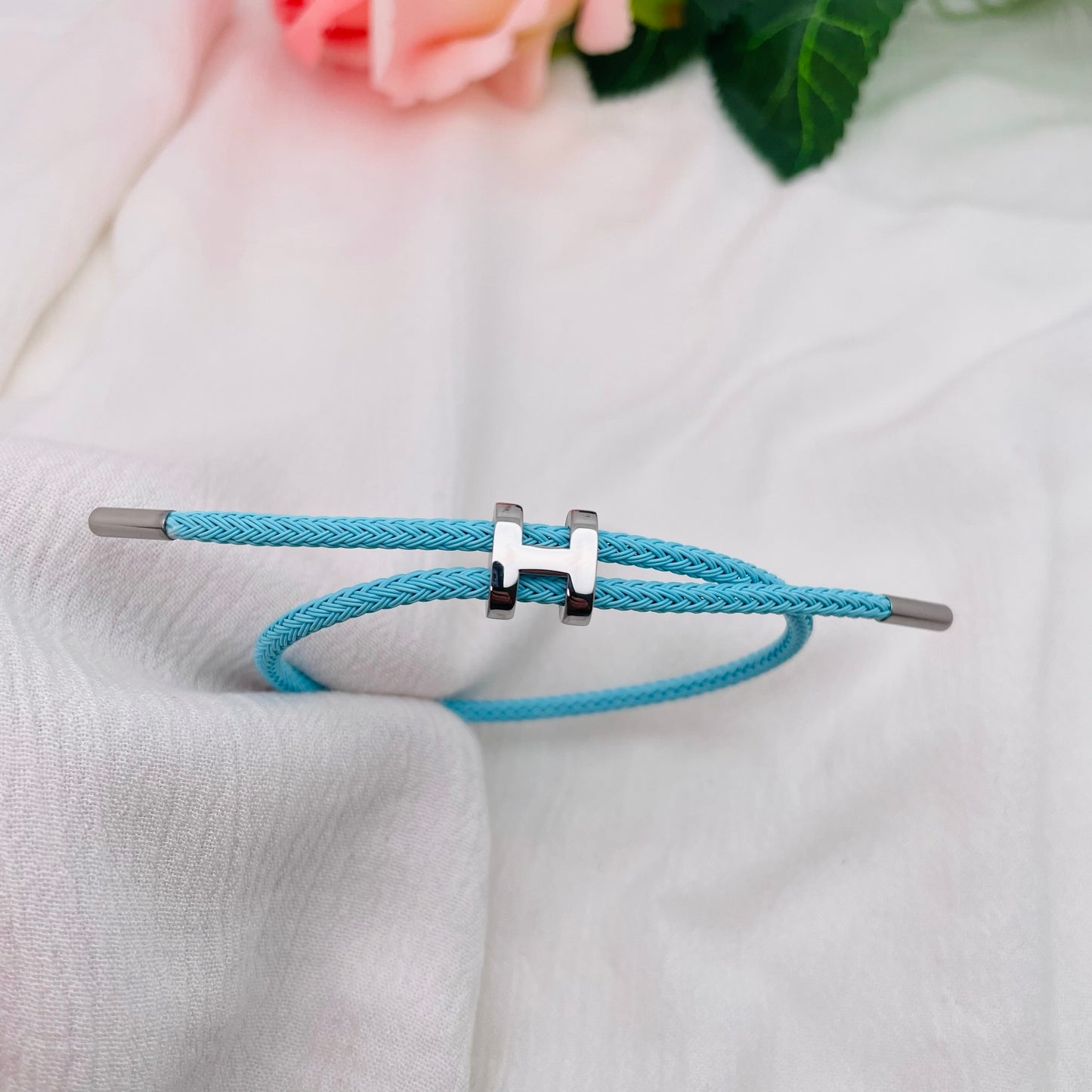Bracelet Cordon lettre H argenté