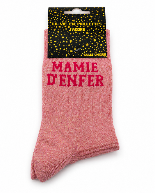 Chaussettes à Paillettes Message " Mamie d'enfer"