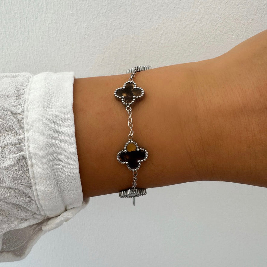 Bracelet Trèfle Maelya choco argenté