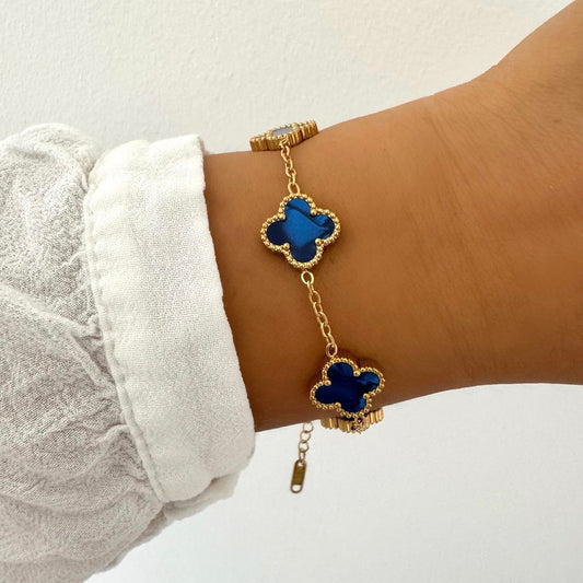 Bracelet Trèfle Maelya bleu doré