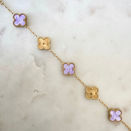 Bracelet Trèfle Maelya / Corelle mauve doré