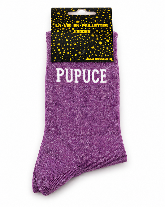 Chaussettes à Paillettes Message " Pupuce"