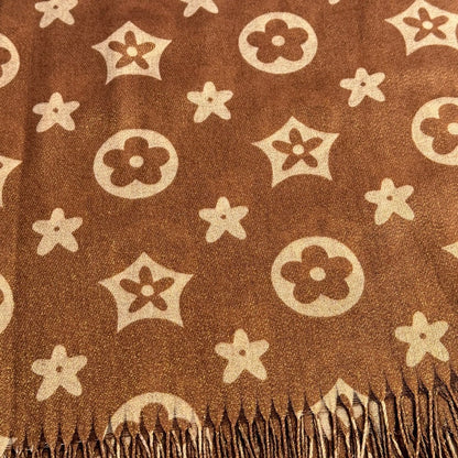 Écharpe imprimé fleur pailleté camel