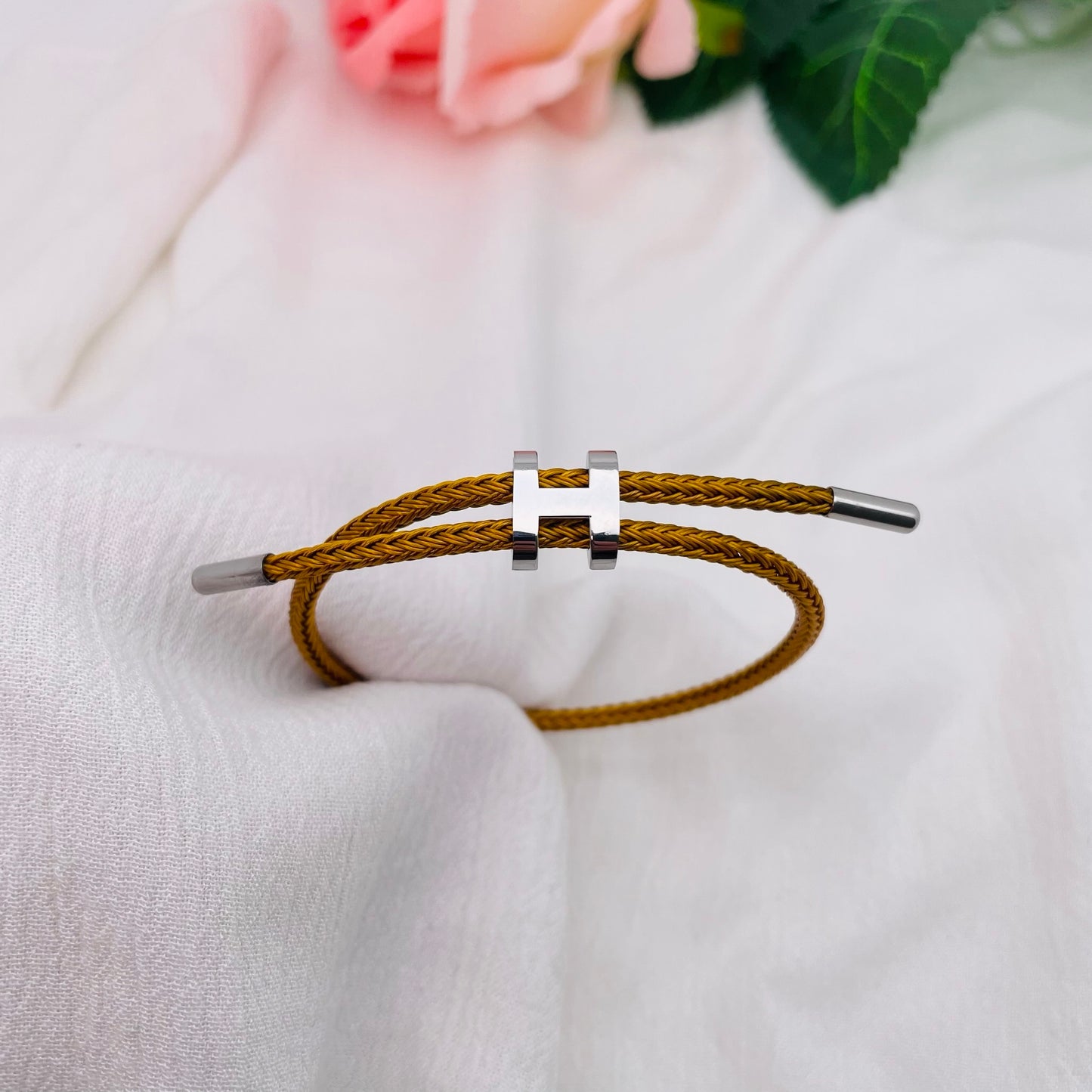 Bracelet Cordon lettre H argenté