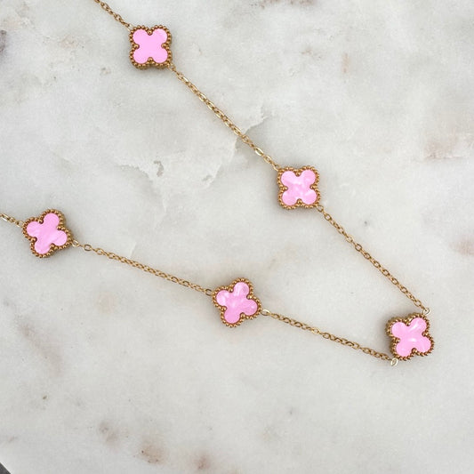 Collier Trèfle Maelya rose