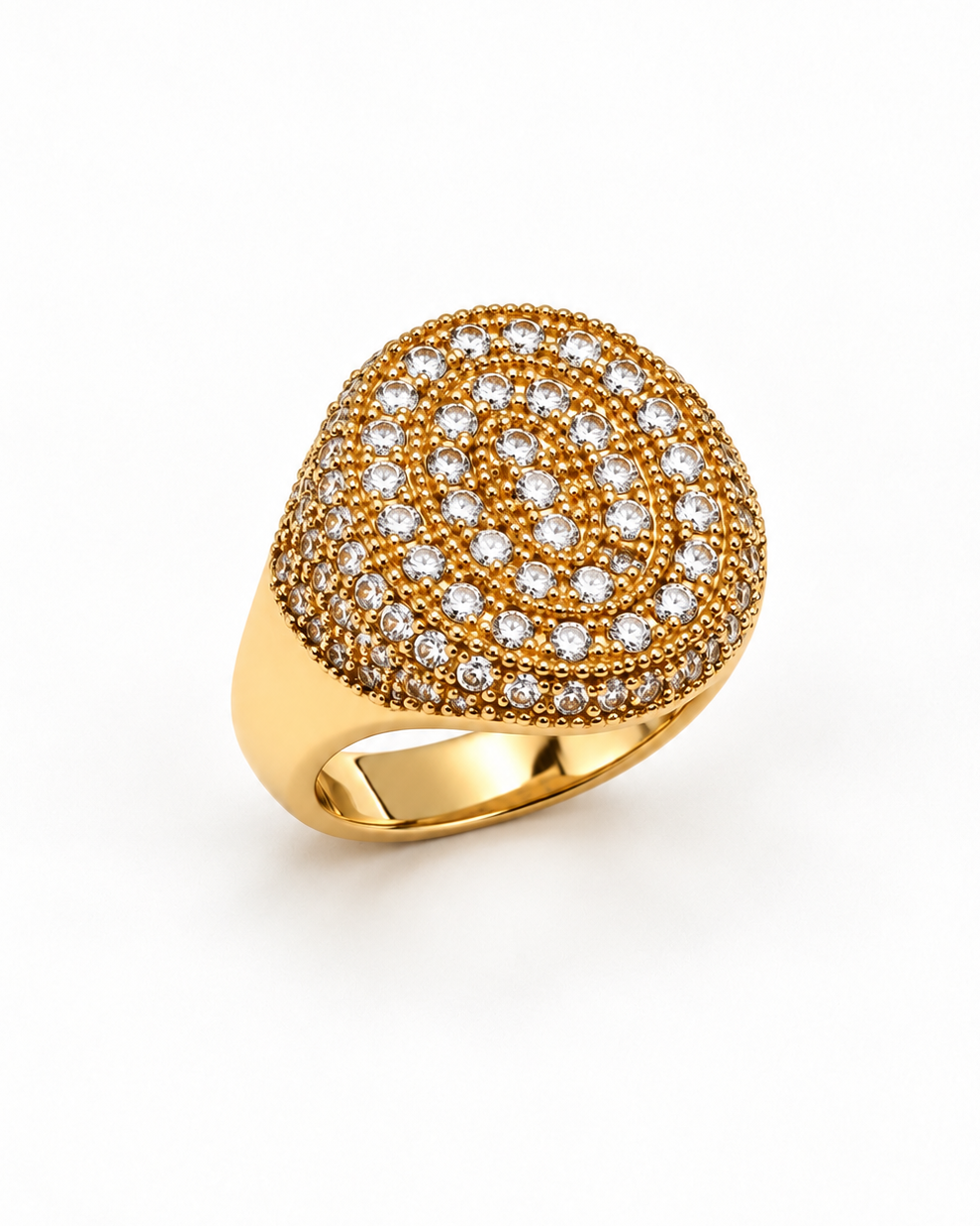 Bague chevalière ovale dorée zirconiums