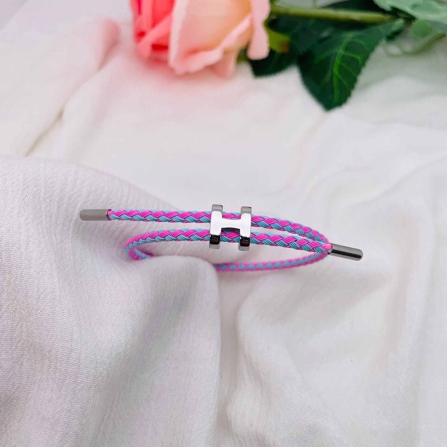 Bracelet Cordon lettre H argenté