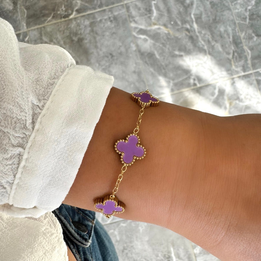 Bracelet Trèfle Maelya violet doré