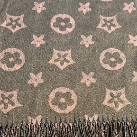 Écharpe imprimé fleur pailleté taupe