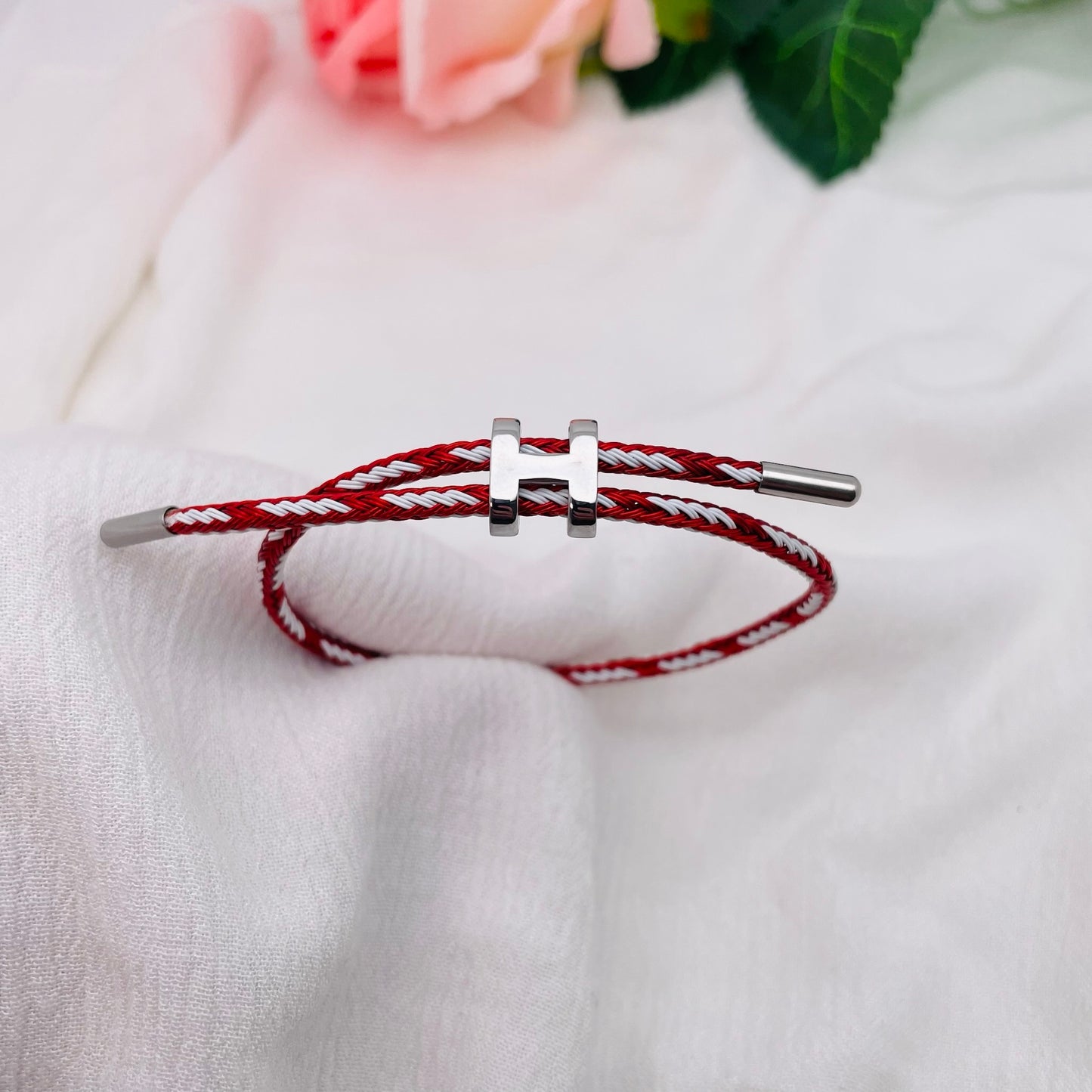 Bracelet Cordon lettre H argenté