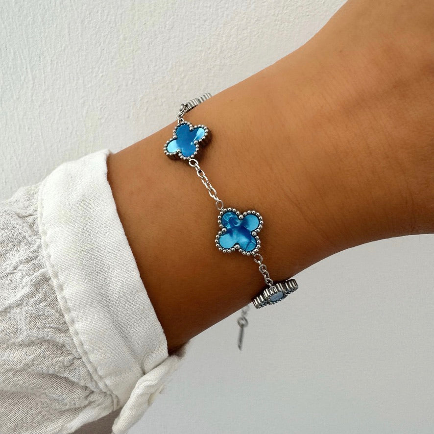 Bracelet Trèfle Maelya turquoise argenté