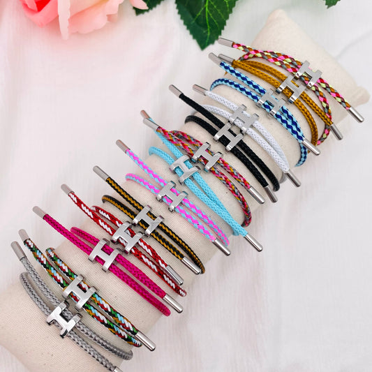 Bracelet Cordon lettre H argenté
