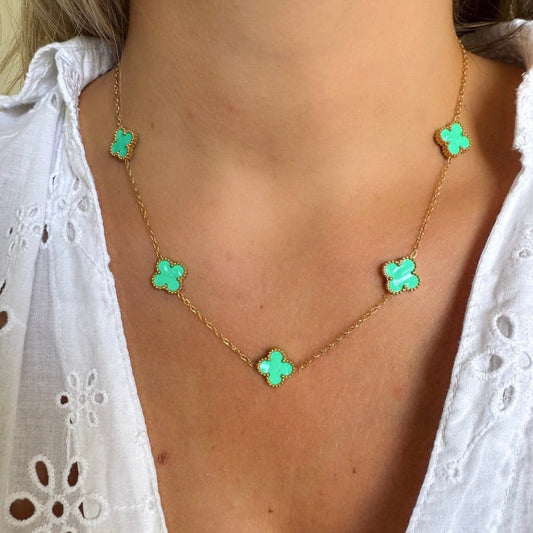 Collier Trèfle Maelya menthe à l'eau doré