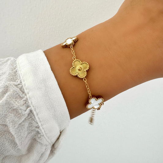 Bracelet Trèfle Maelya / Corelle blanc doré