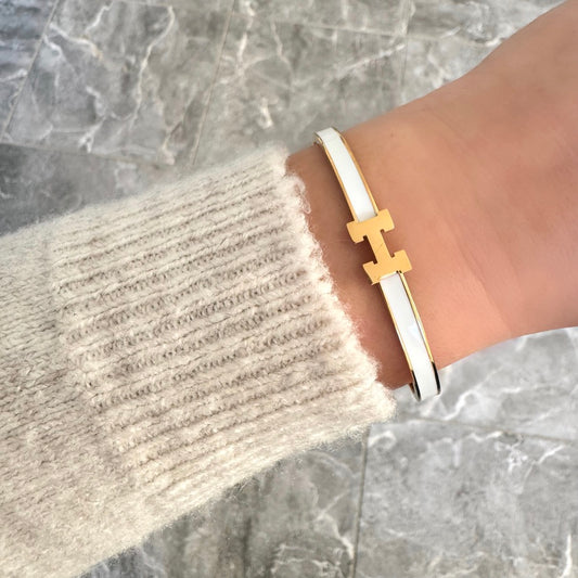 Bracelet jonc H fin blanc