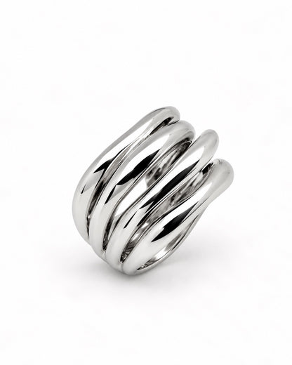 Bague argentée anneaux