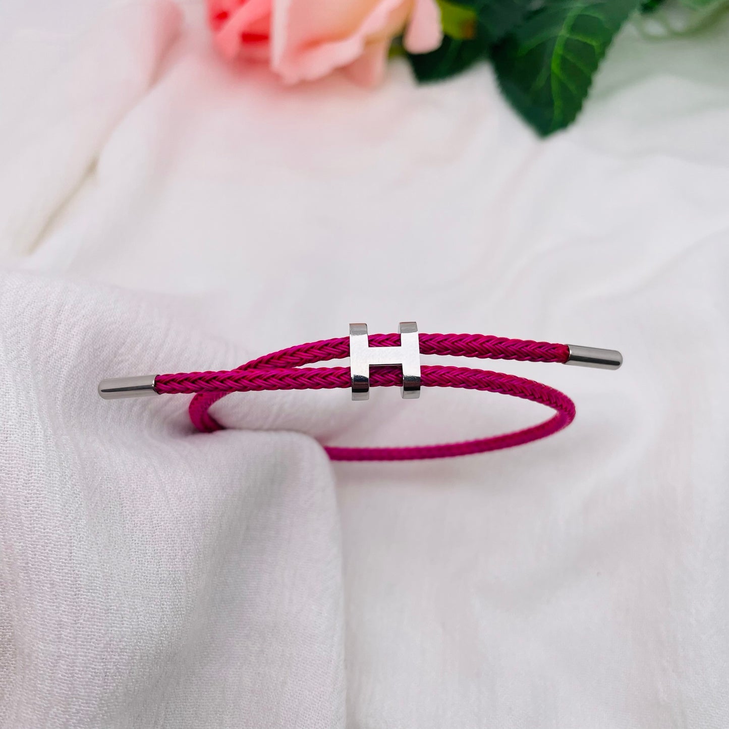 Bracelet Cordon lettre H argenté