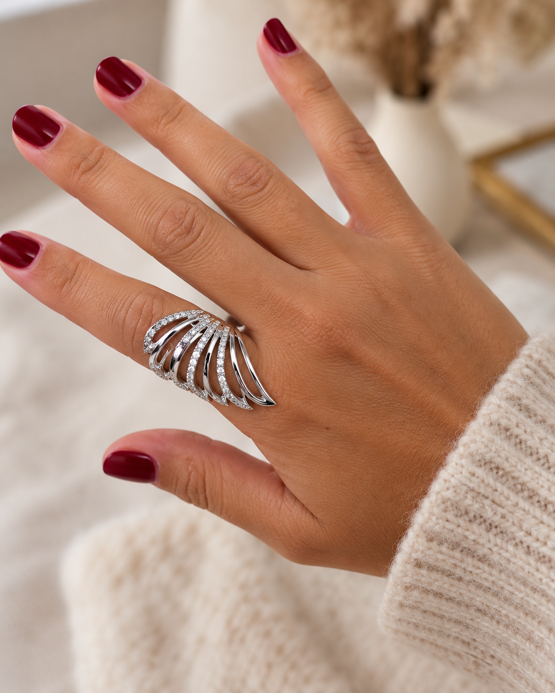 Bague argentée aile zirconiums